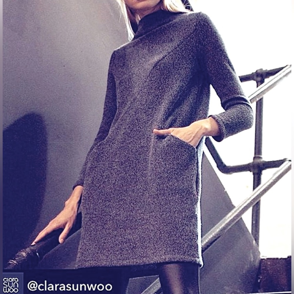 CLARA SUNWOO FALL PREVIEW (5) Soft Twill Funnel Neck Tunic Dress with Pockets